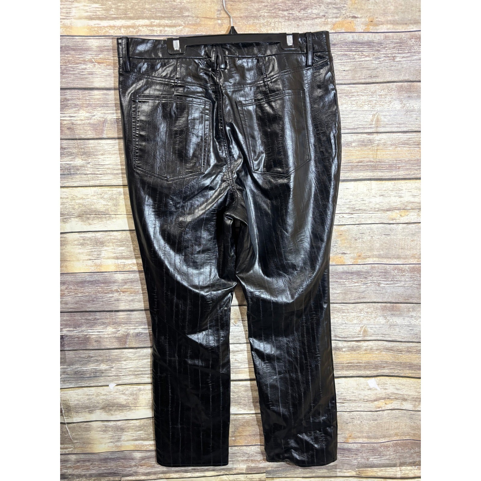 Good American Good Icon Straight High-Rise Trouser Faux Leather Black Eel 16