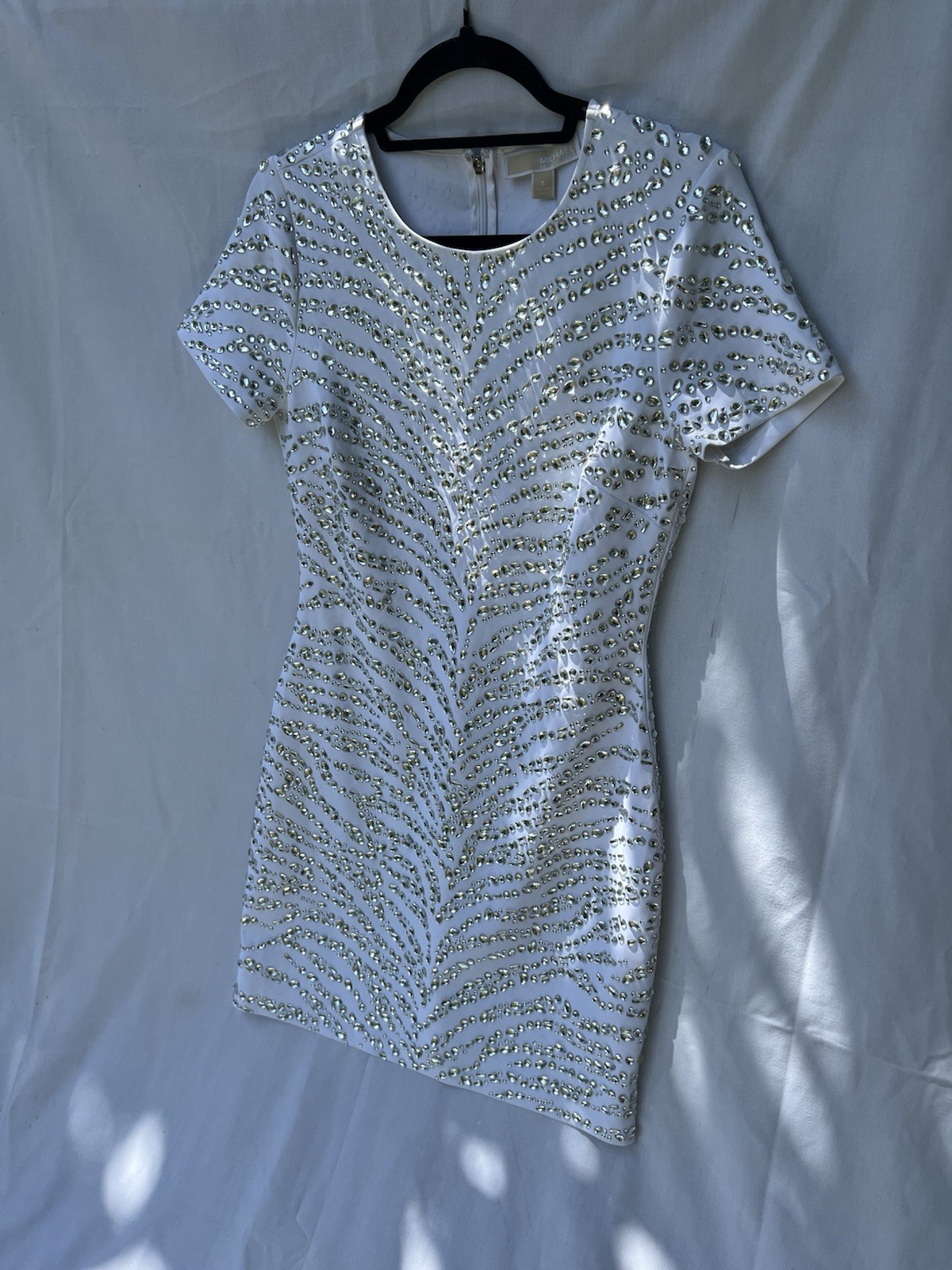 Michael Kors White Silver Rhinestone Sheath Dress Short Sleeve New With Tags S
