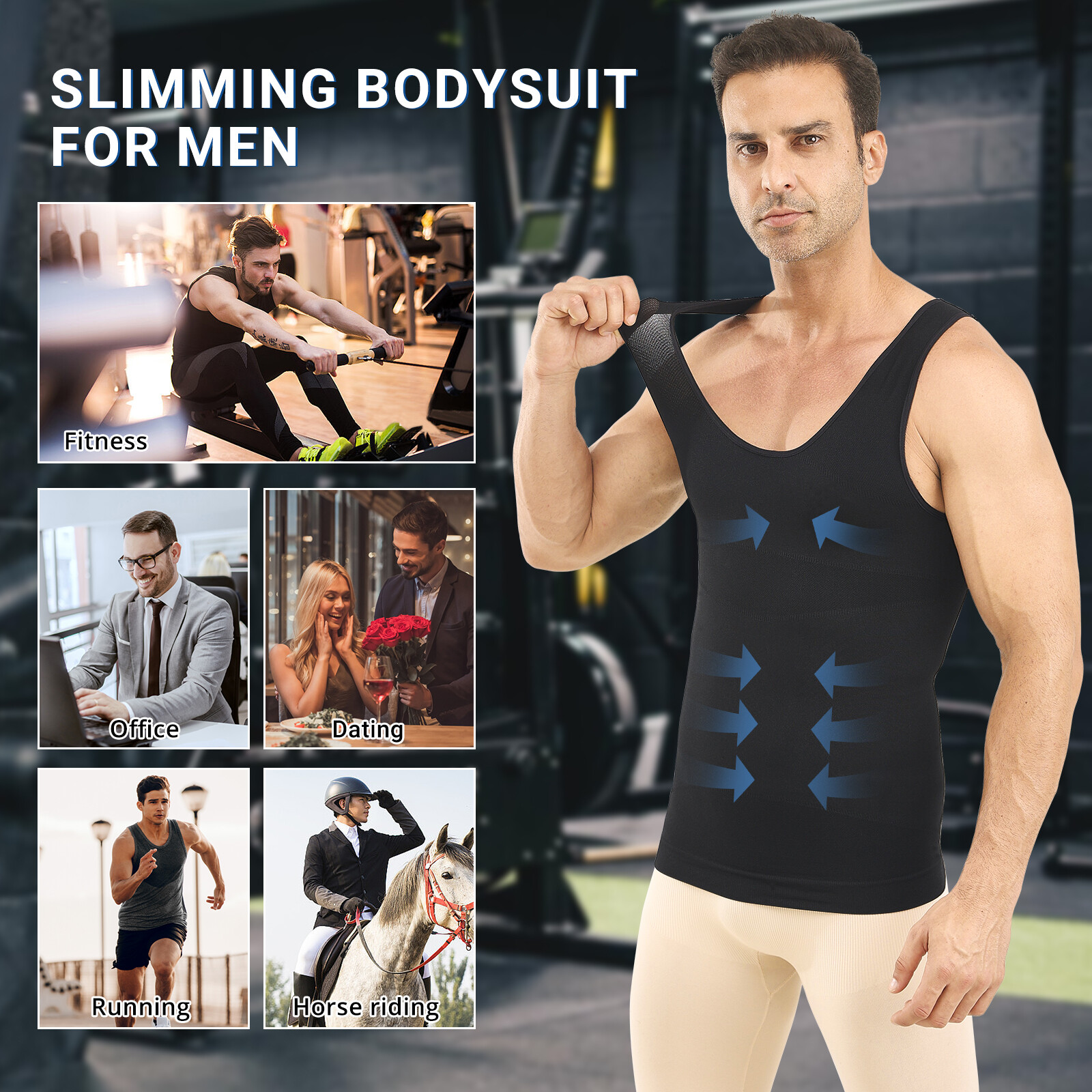 2 Pack Men Body Shaper Compression Vest for Chest Abdomen Control Slim Fit Tank