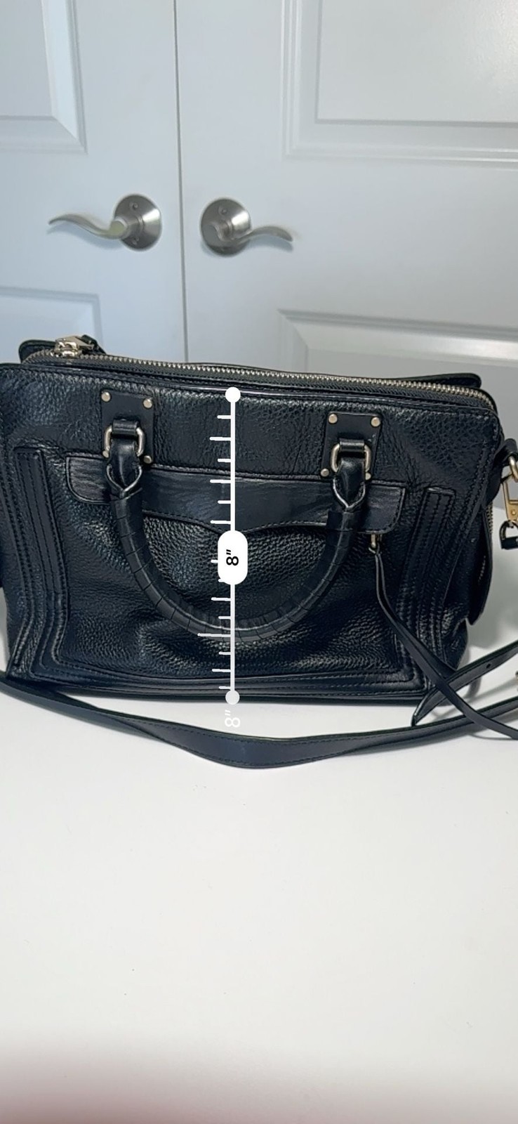 Rebecca Minkoff Black Pebbled Leather Satchel Crossbody Bag Gold Hardware Tassel