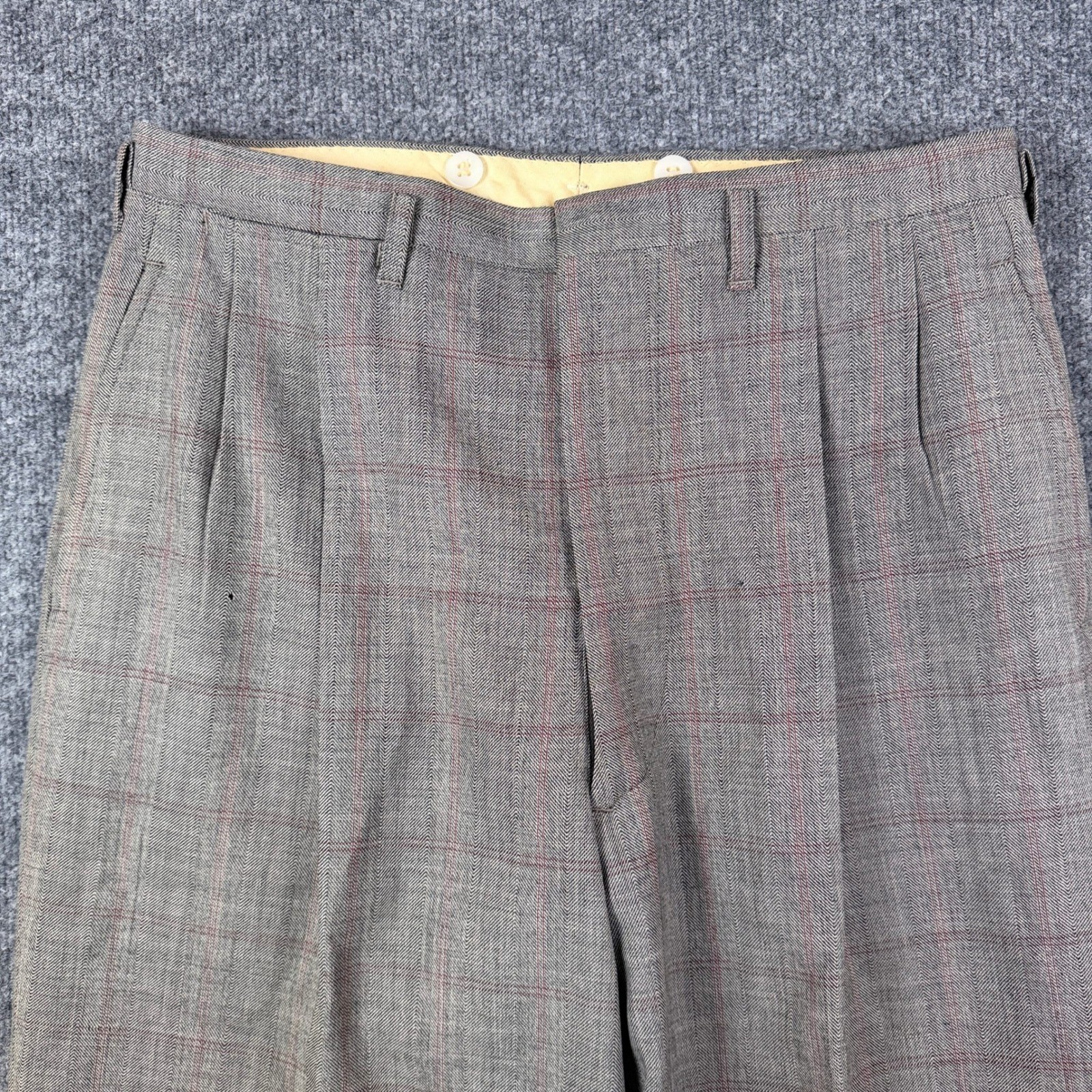 Vintage 50s Drop Loop Pants Mens 32×28 Plaid Wool Talon Zip Pleated Rockabilly