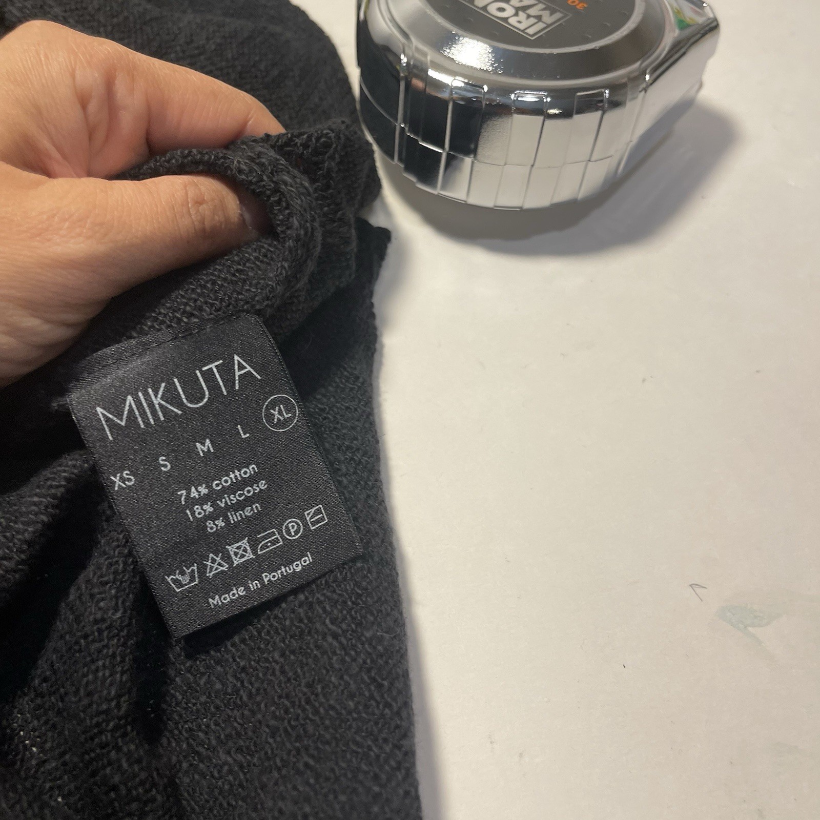 Mikuta Black Midi Dress Cotton Viscose Linen Blend Xl Minimalist Preppy Coastal
