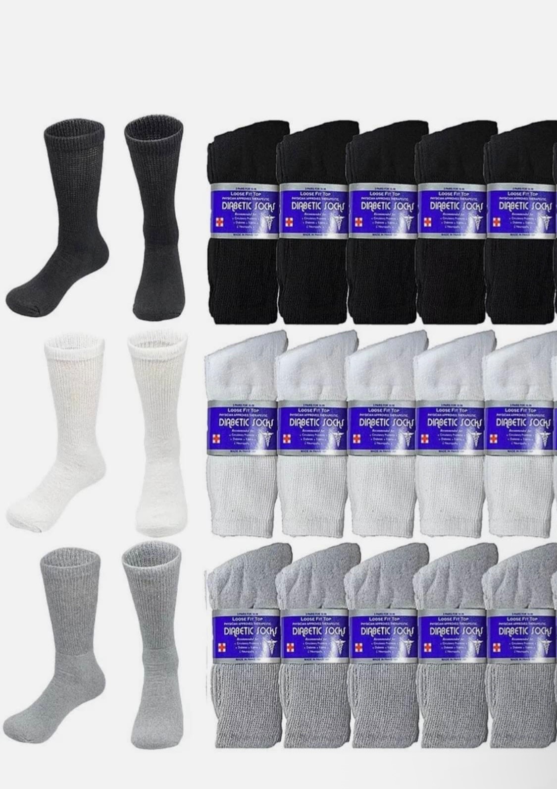 Wholesale Bulk Mens Diabetic Crew Socks Health Circulatory Size 9-11,10-13,13-15