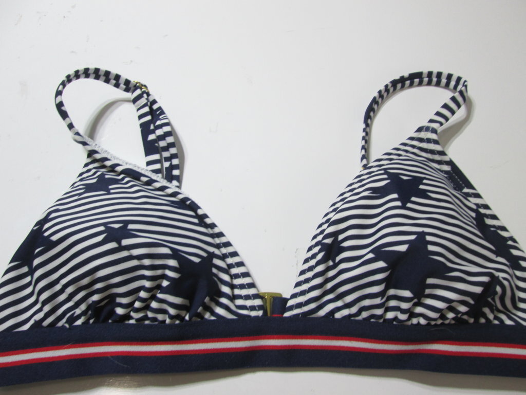 Xhilaration Womens Size S Bikini Top Navy Bralette Lined Striped Star Print Swim