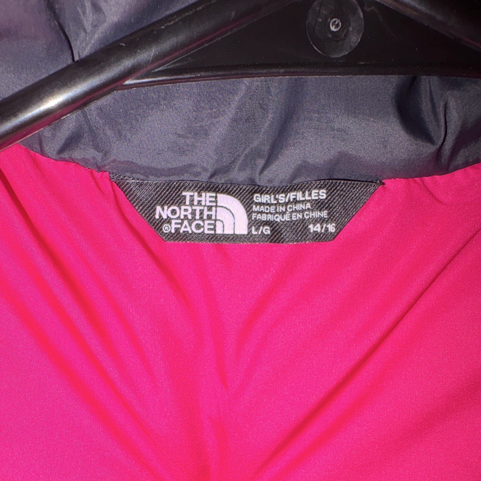 The North Face Girls 550 Down Full Zip Puffer Jacket Pink/Black L 14/16