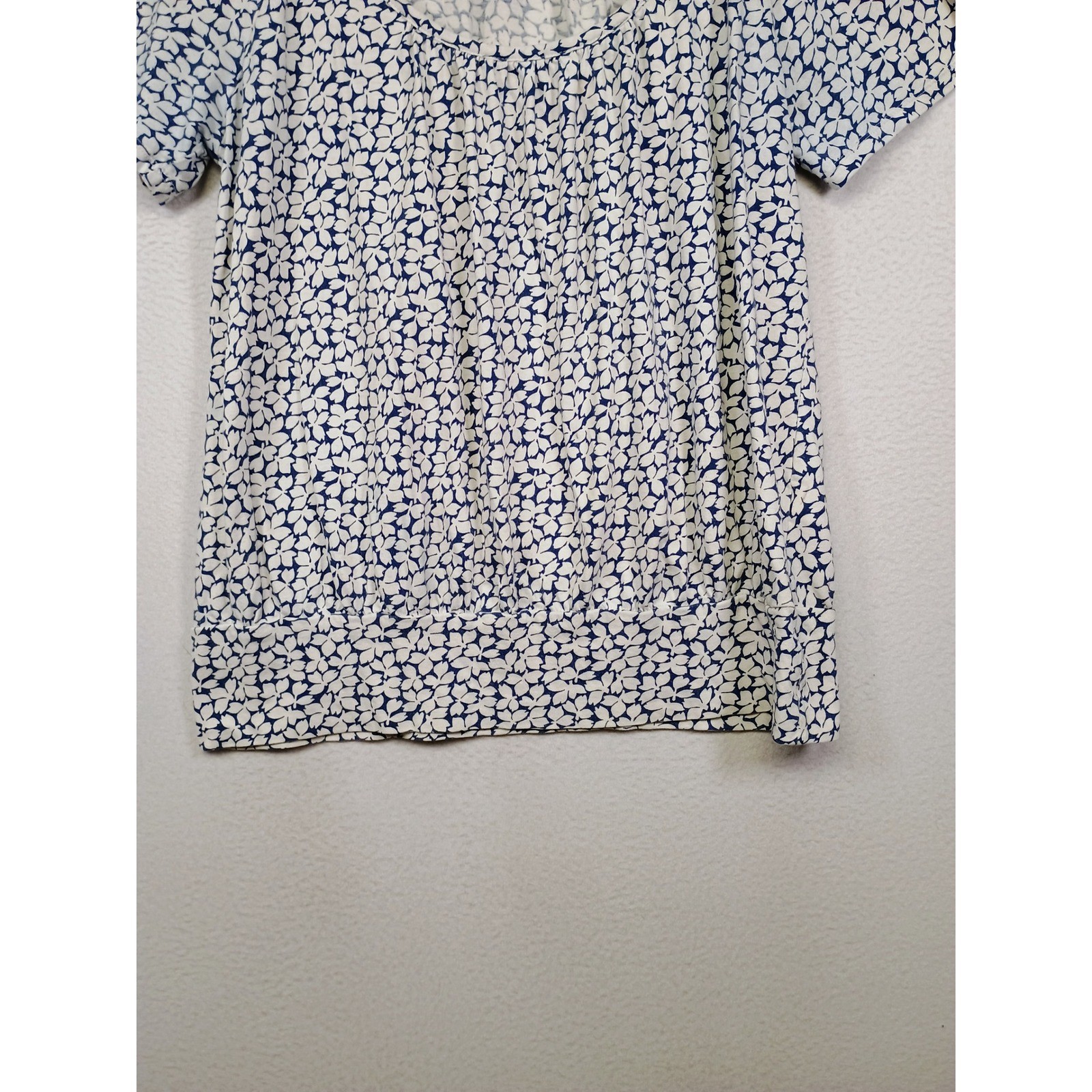 Cottagecore Old Navy Womens Large Blue Floral Scoop Neck Banded Hem Blouse Top