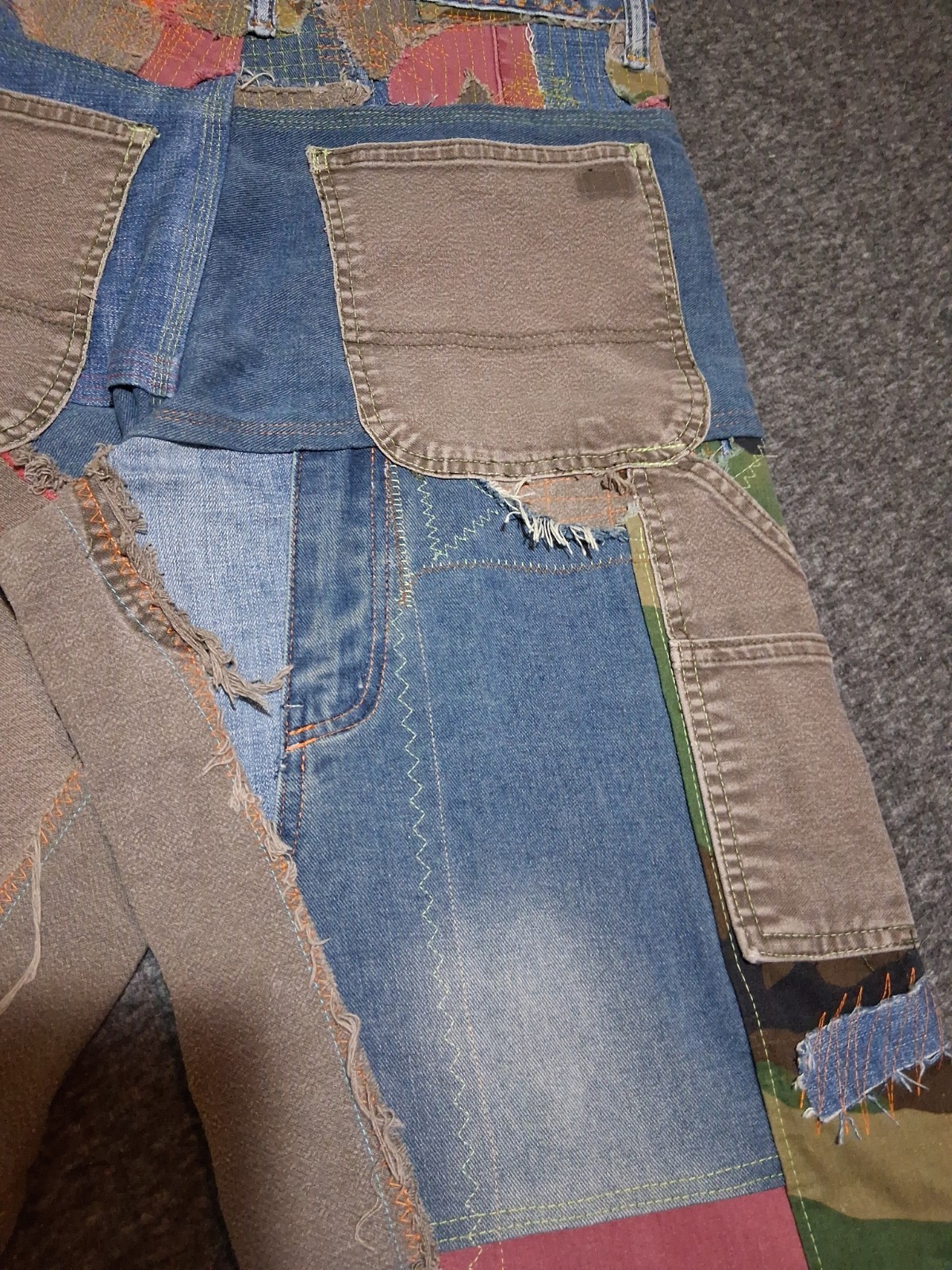Handmade Patchwork Sz 32×28 Jeans StreetWear Distressed Carpenter Dopamine Camo