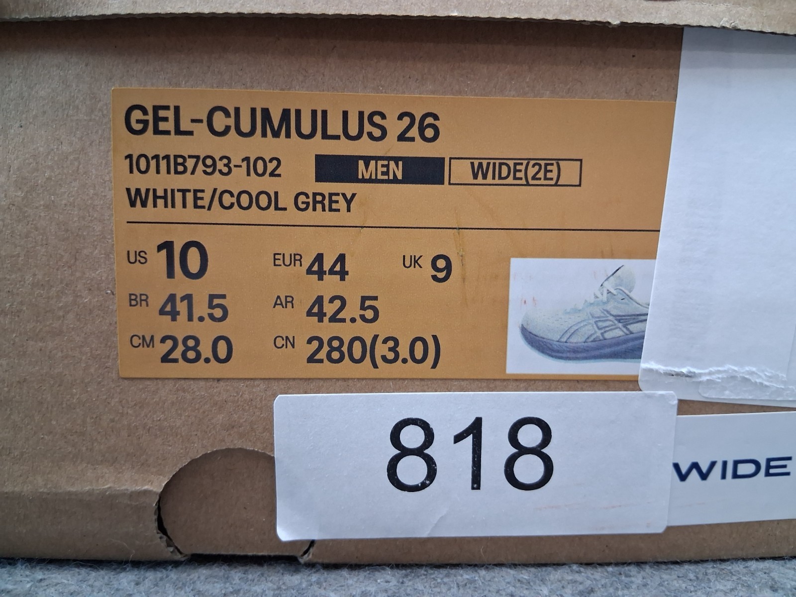 Size 10 – Asics Gel-Cumulus 26 Mens Wide (2E) White/Cool Gray 1011B793-102