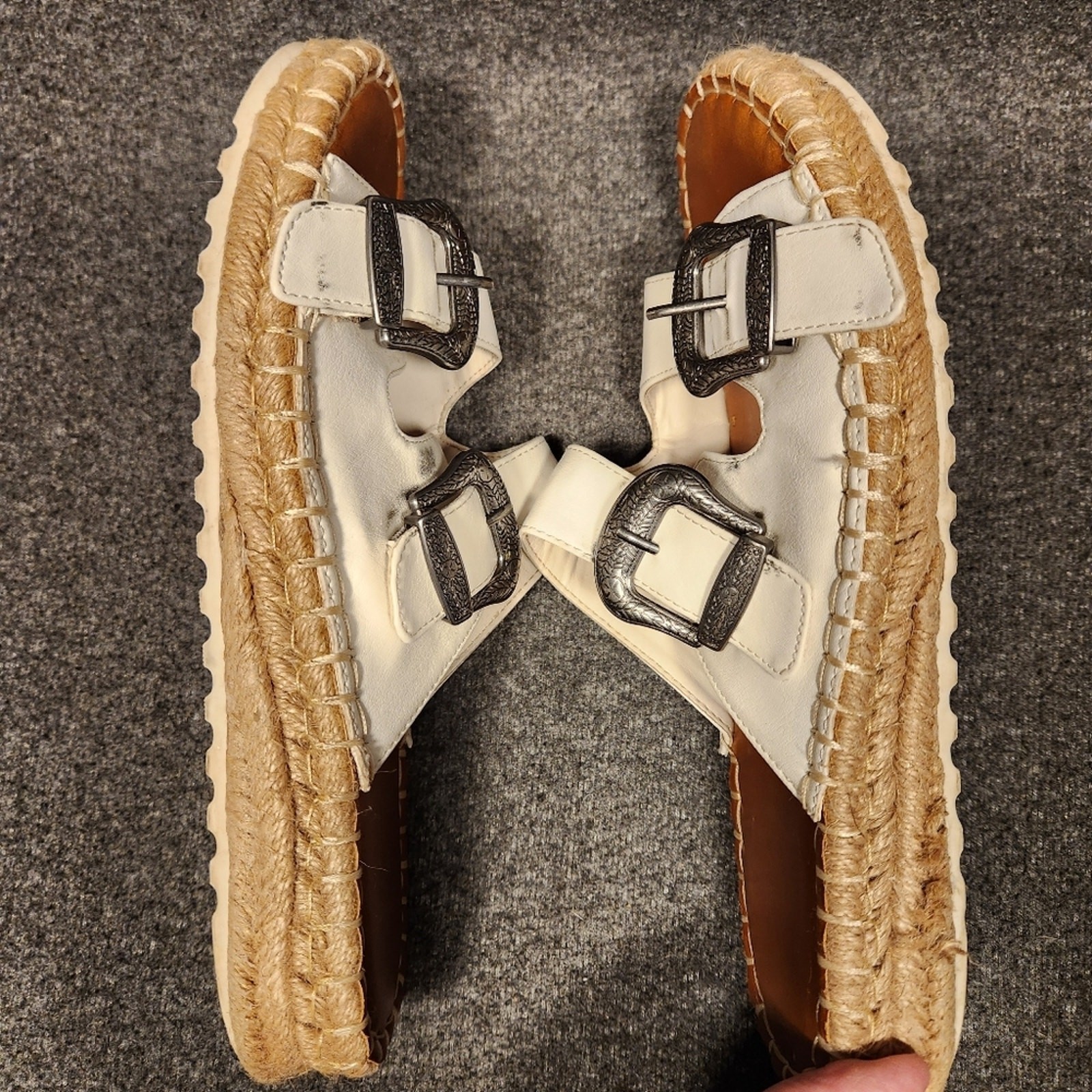 TRUE CRAFT Shaker White Double Strap Buckle Espadrille Slide Sandal Womens 7.5