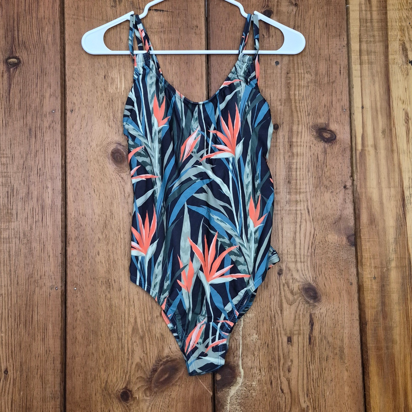 Kona Sol Womens Small Bird of Paradise Floral One Piece Swimsuit Teal Orange NWT