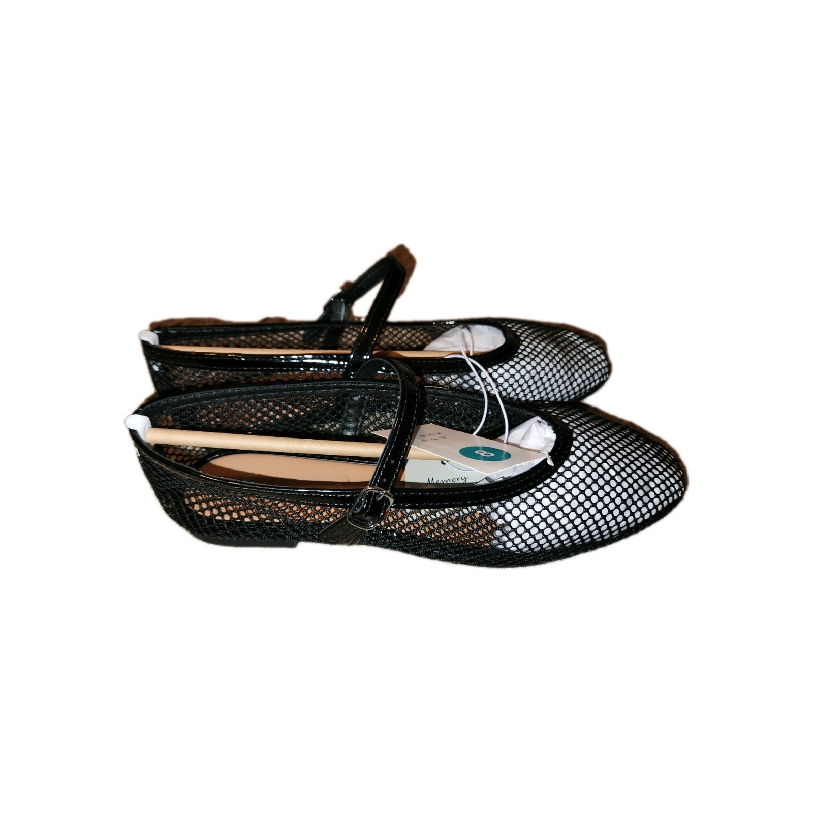 A New Day Mesh Memory Foam Flats Black White Almond Toe Buckle Women’s Size 8
