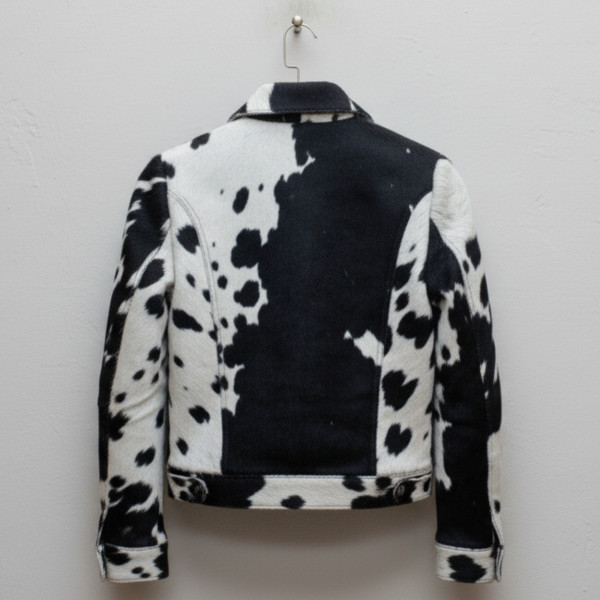 Handmade Hair-On Leather Coat, Western Spotted Fur Jacket, Button-Up Statement
