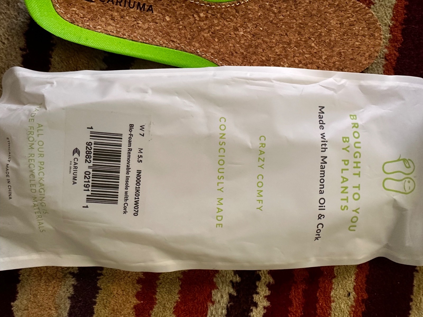 NEW Cariuma Insoles Bio-Foam Removable Insole with Cork Size 7 Women 5.5 Men