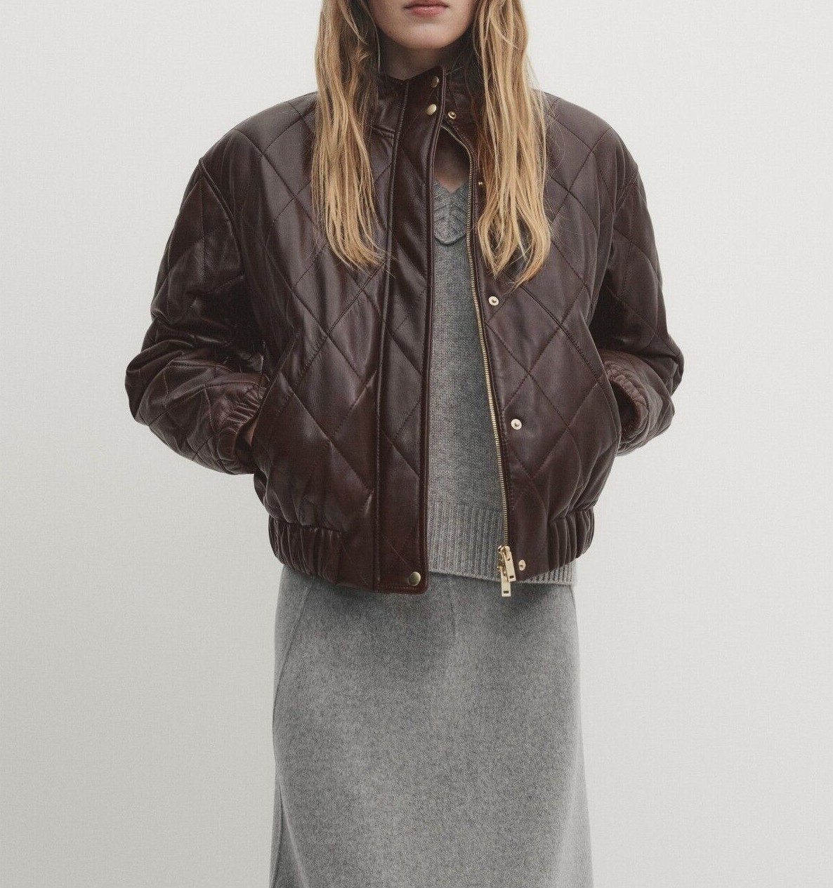 Bomber Leather Jacket Women Brown Lambskin Size XS S M L XL XXL 3XL Quilted Pufy