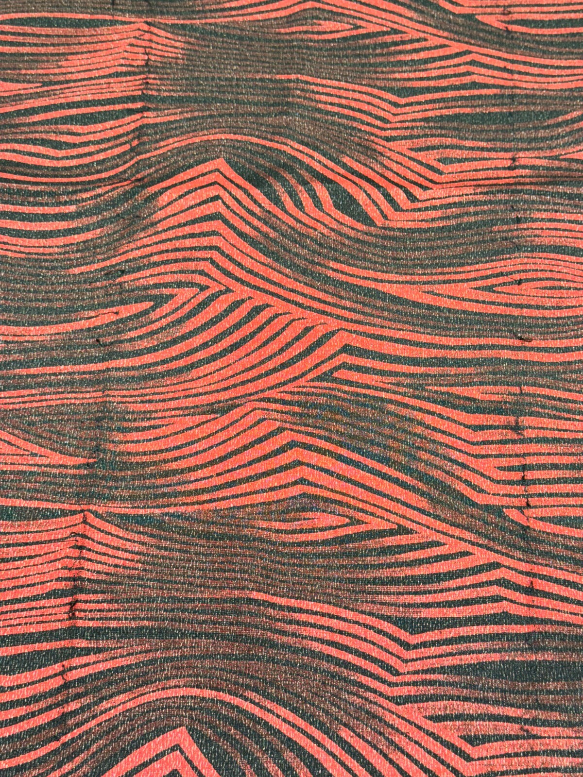 Japanese Vintage Kimono Fabric cloth Boro silk Red Black Tradition Dirt 57×7.4in