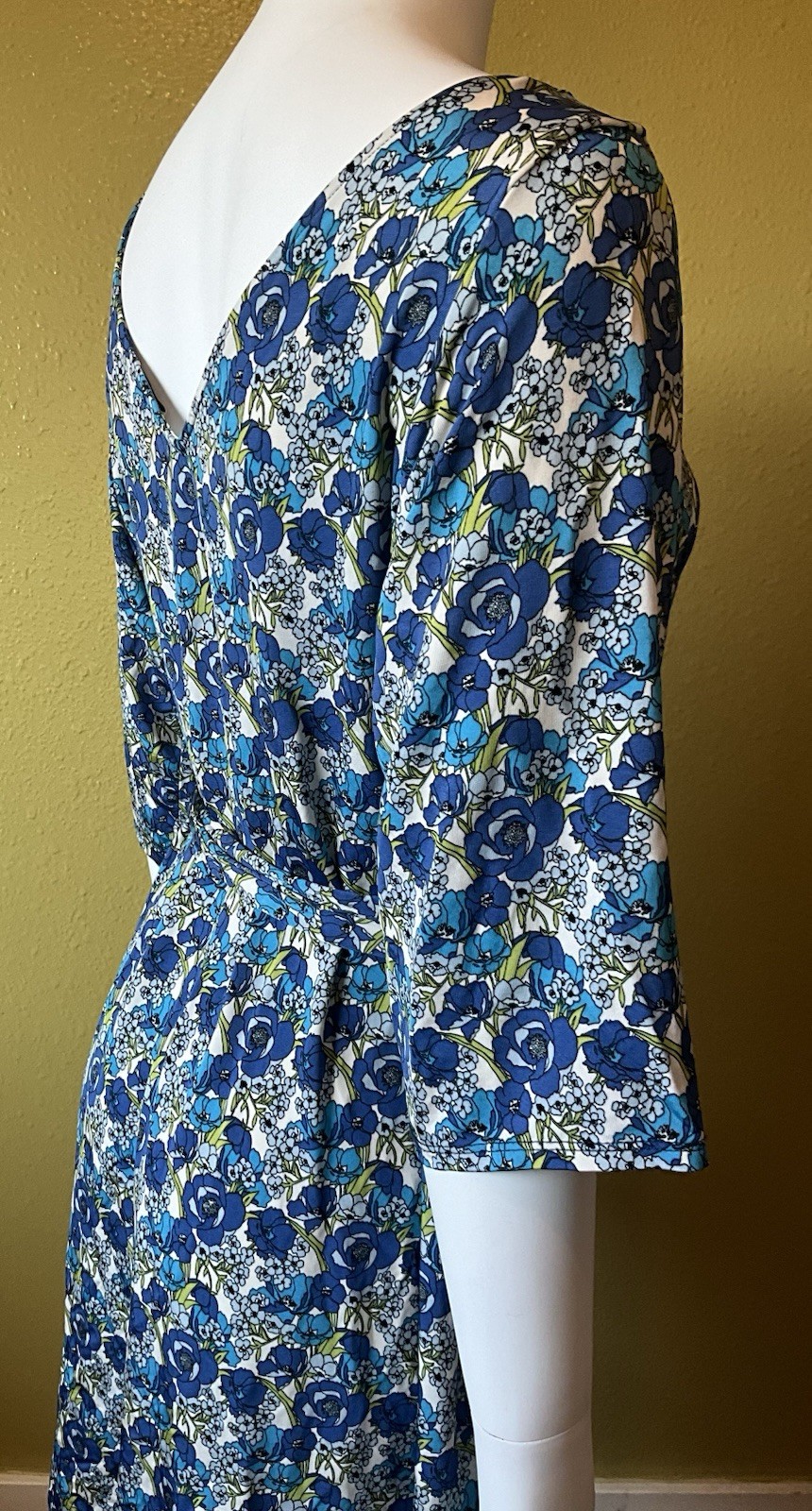 Leota Compass Rose A Line Dress Belted Blue Floral Print Made In USA NYC Spring