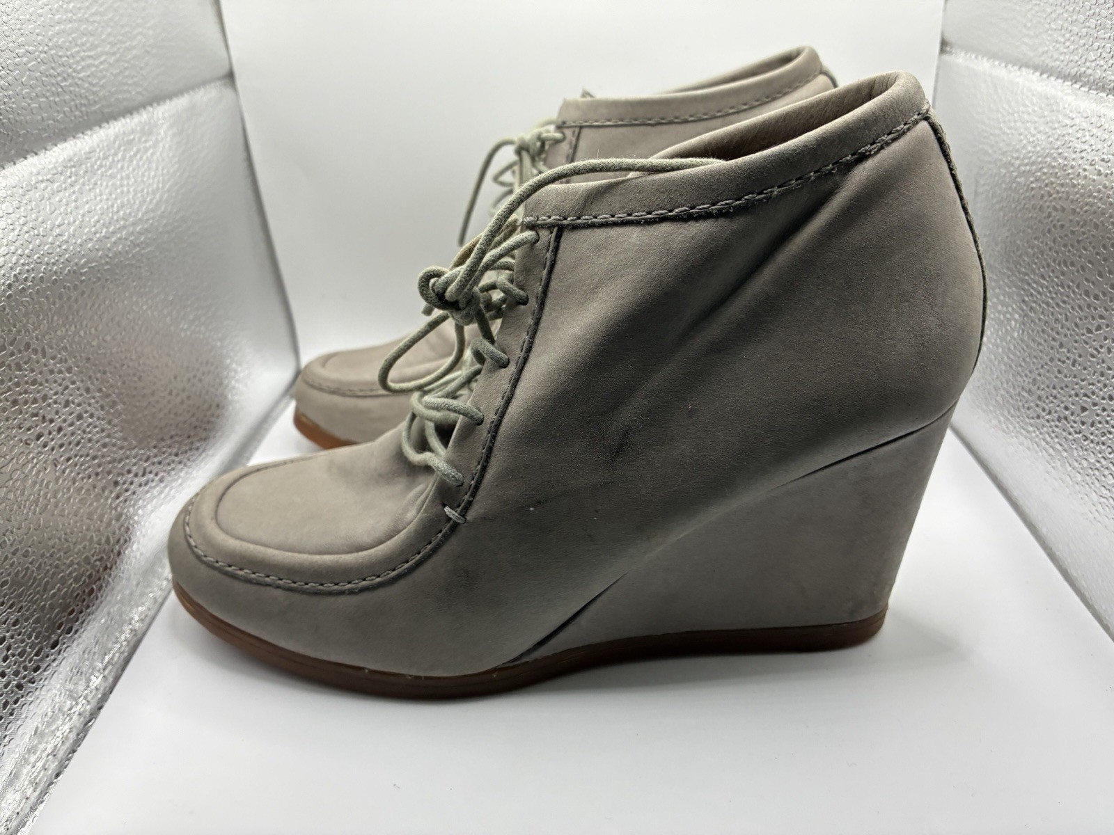 Zara Taupe Lace Up Wedge Ankle Boots Women’s Size 38 US 7.5 Moc Toe Hidden Wedge