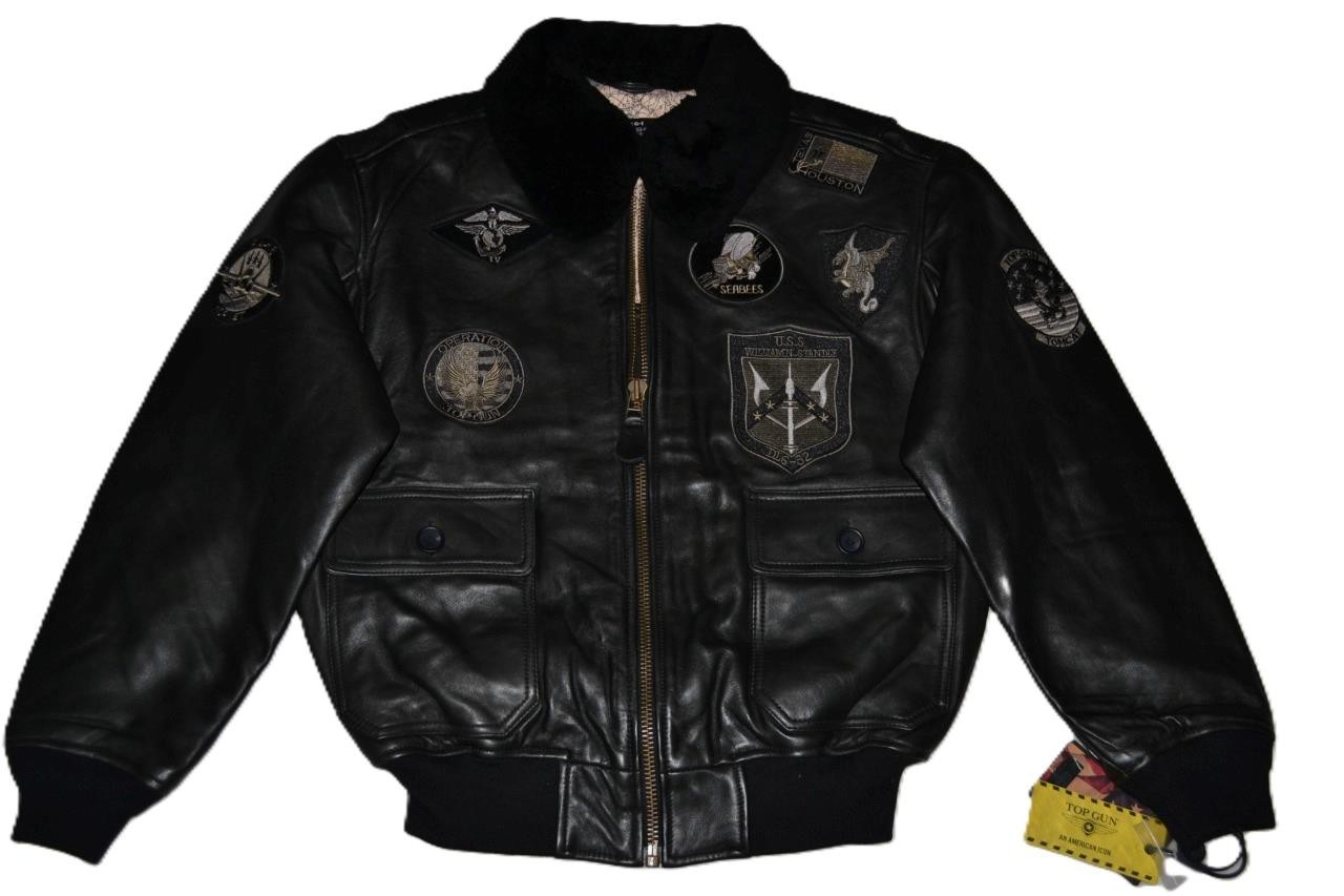 AUTHENTIC TOP GUN OFFICIAL SIGNATURE SERIES JACKET LEATHER BLACK PATCHES NEW