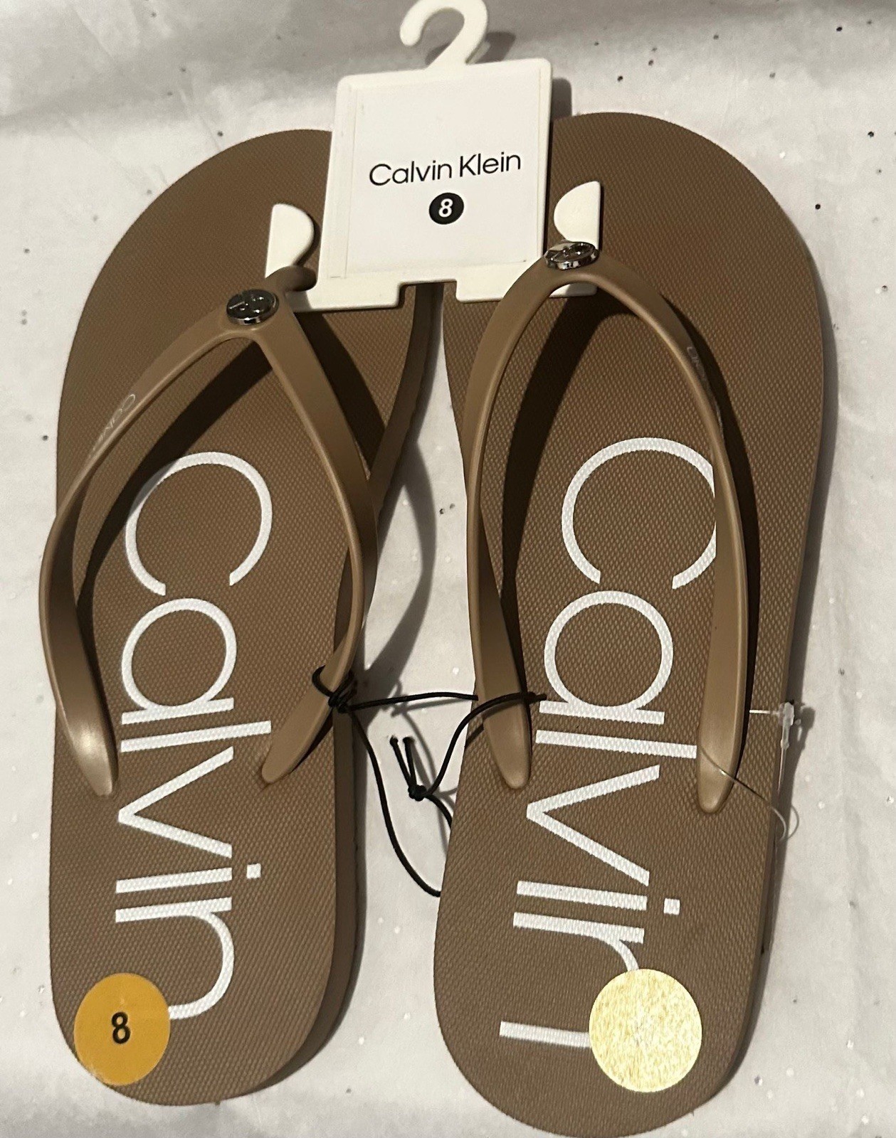 Calvin Klein Women’s Brown Logo Slip-On Flip Flop Sandals Casual Size 8