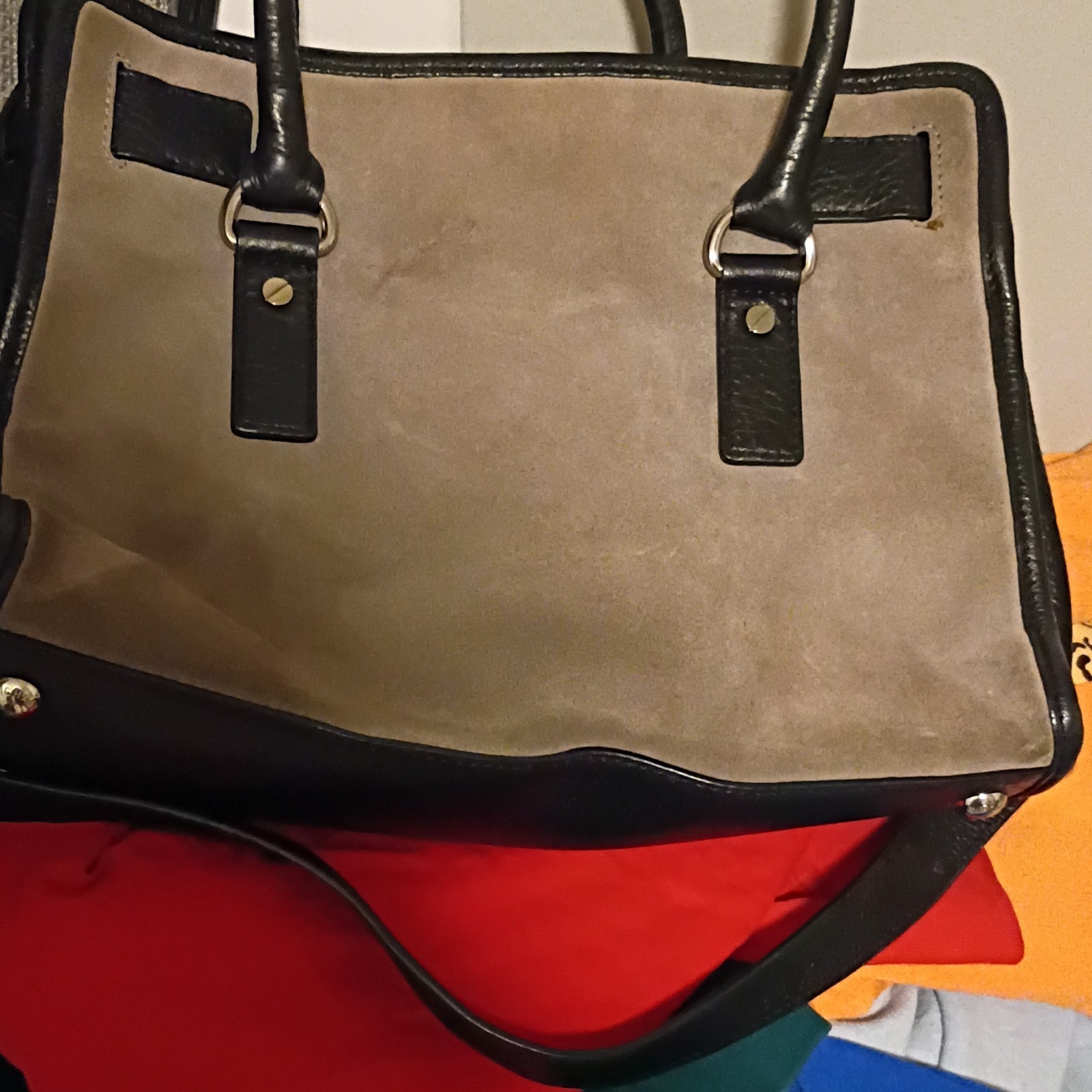 MICHAEL Michael Kors Medium Colorblock Satchel Black/Brown Detachable Strap