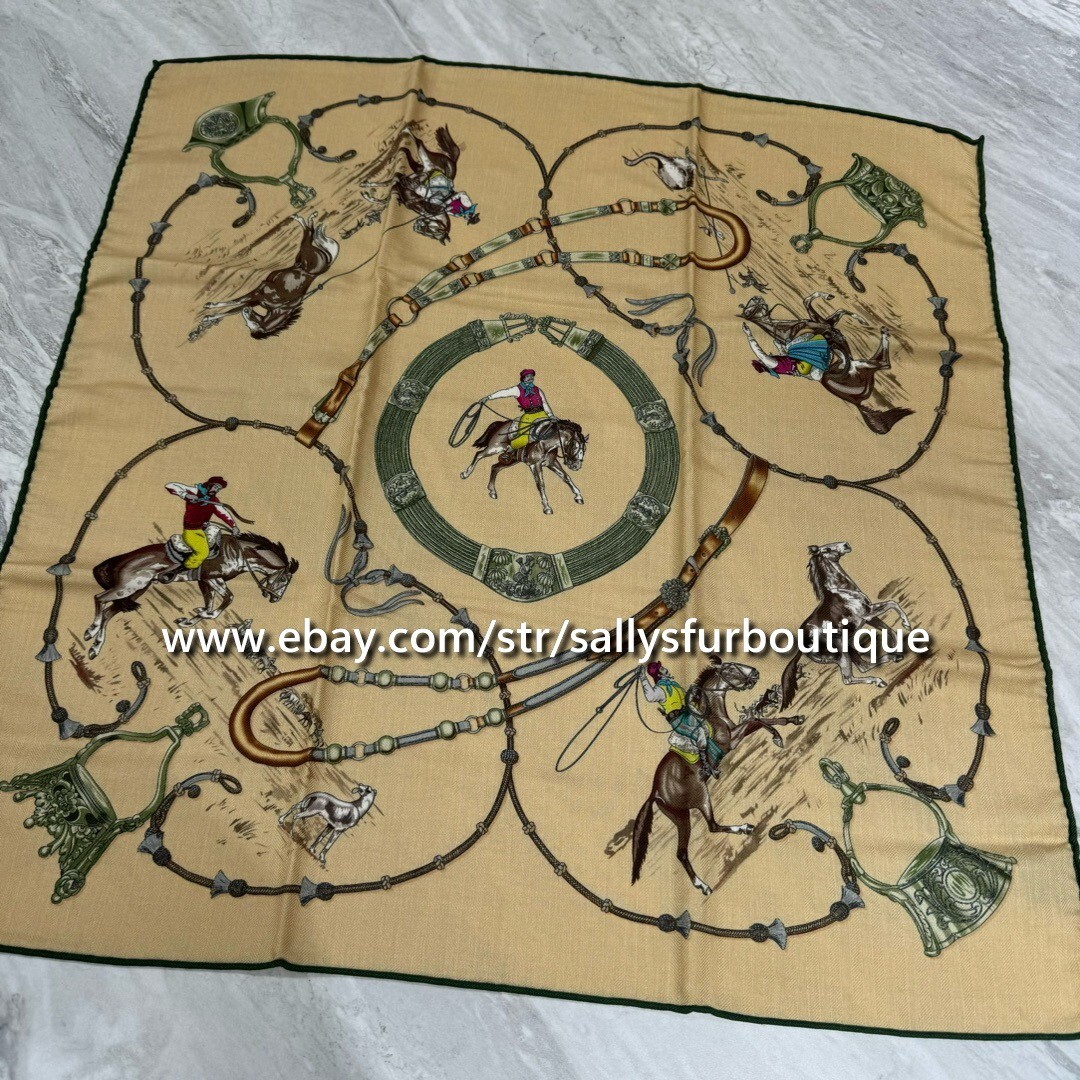 Sallys 75% Cashmere 25% silk Collar Horses Print Double Face Neck Scarf 26″