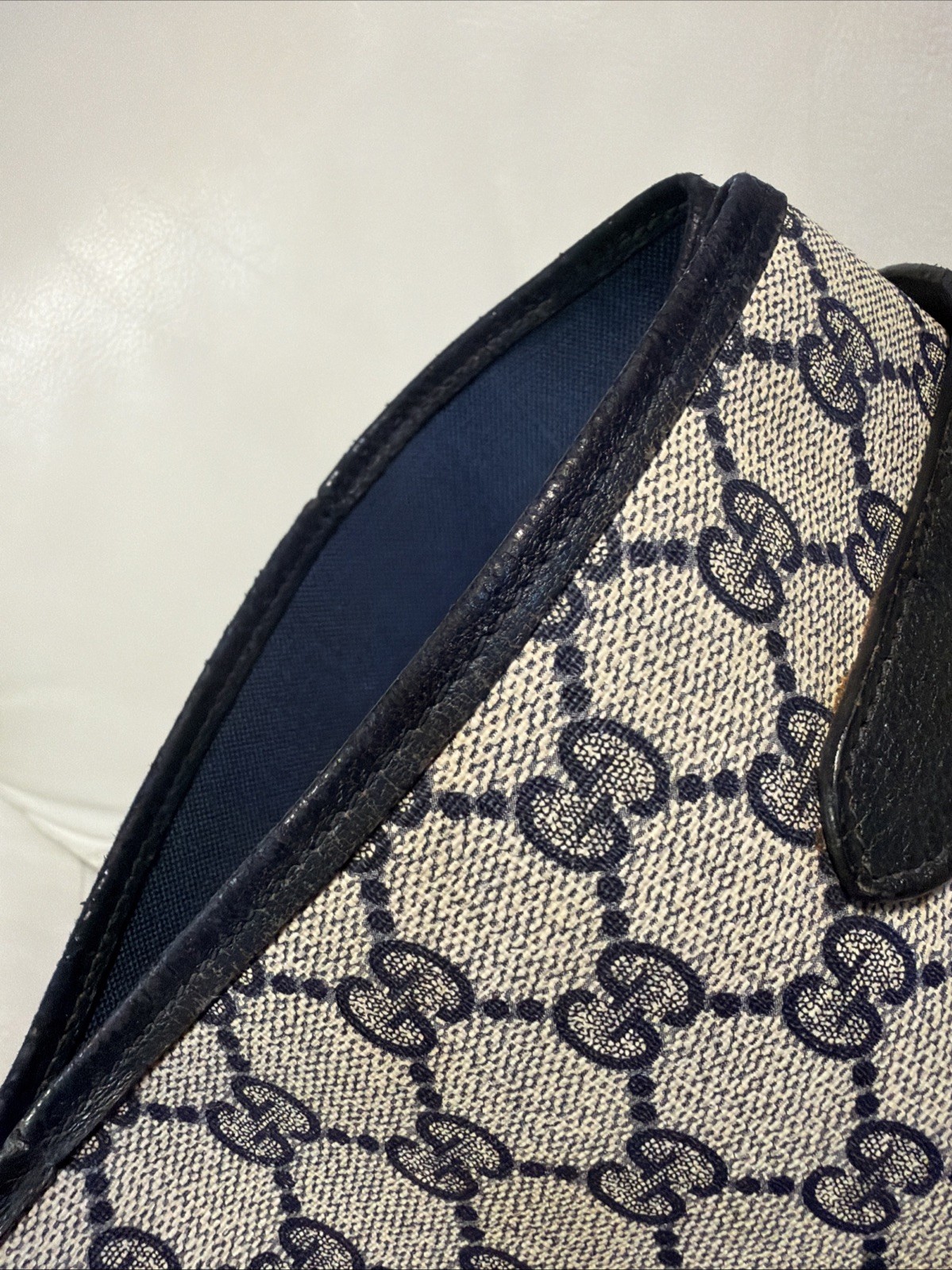 Gucci Tote Shoulder Bag Coated Canvas Gray Navy GG Pattern Accessories Collectio