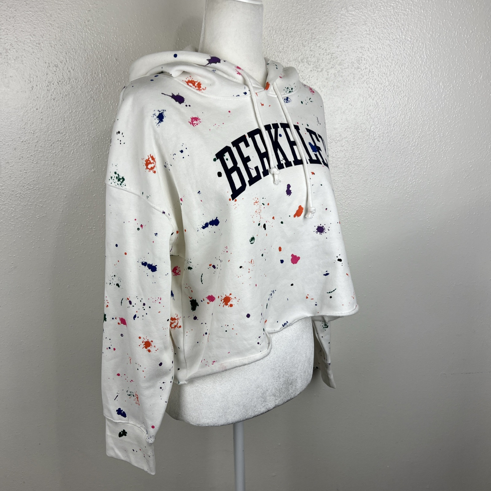 Champion Berkeley Sweater Women Large White Paint Splat Pullover Hoodie College