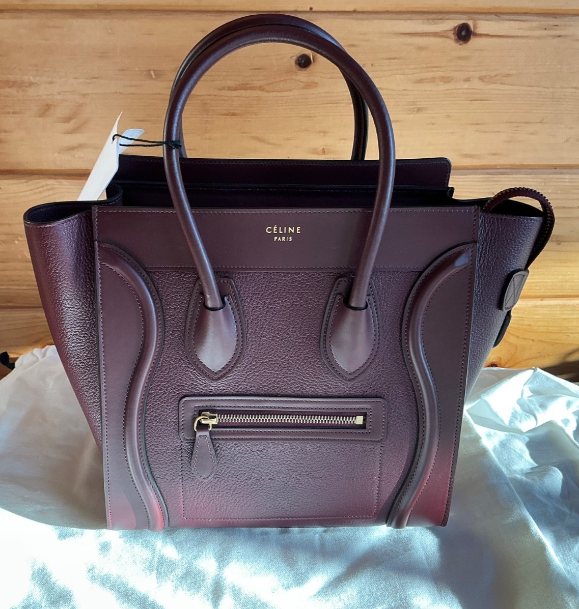 CELINE Micro Luggage Top Handle Handbag Bag New rare viral calfskin BURGUNDY