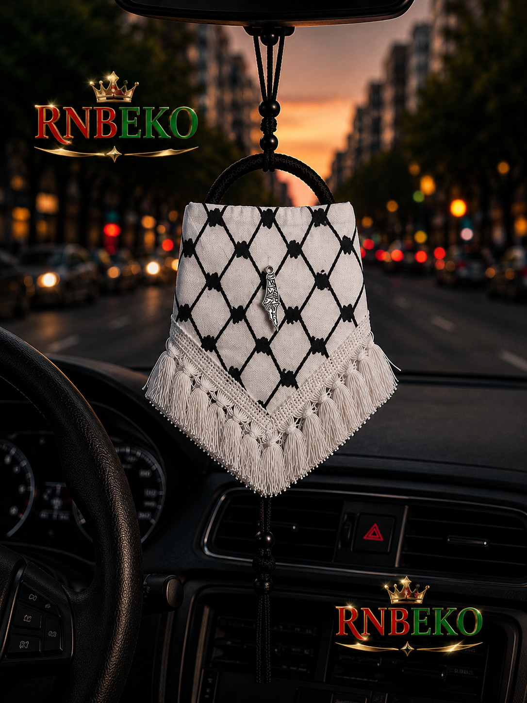 3x Pieces Car Hanging Palestine Unique Mix Agal keffiyeh Black Fabric Souvenir