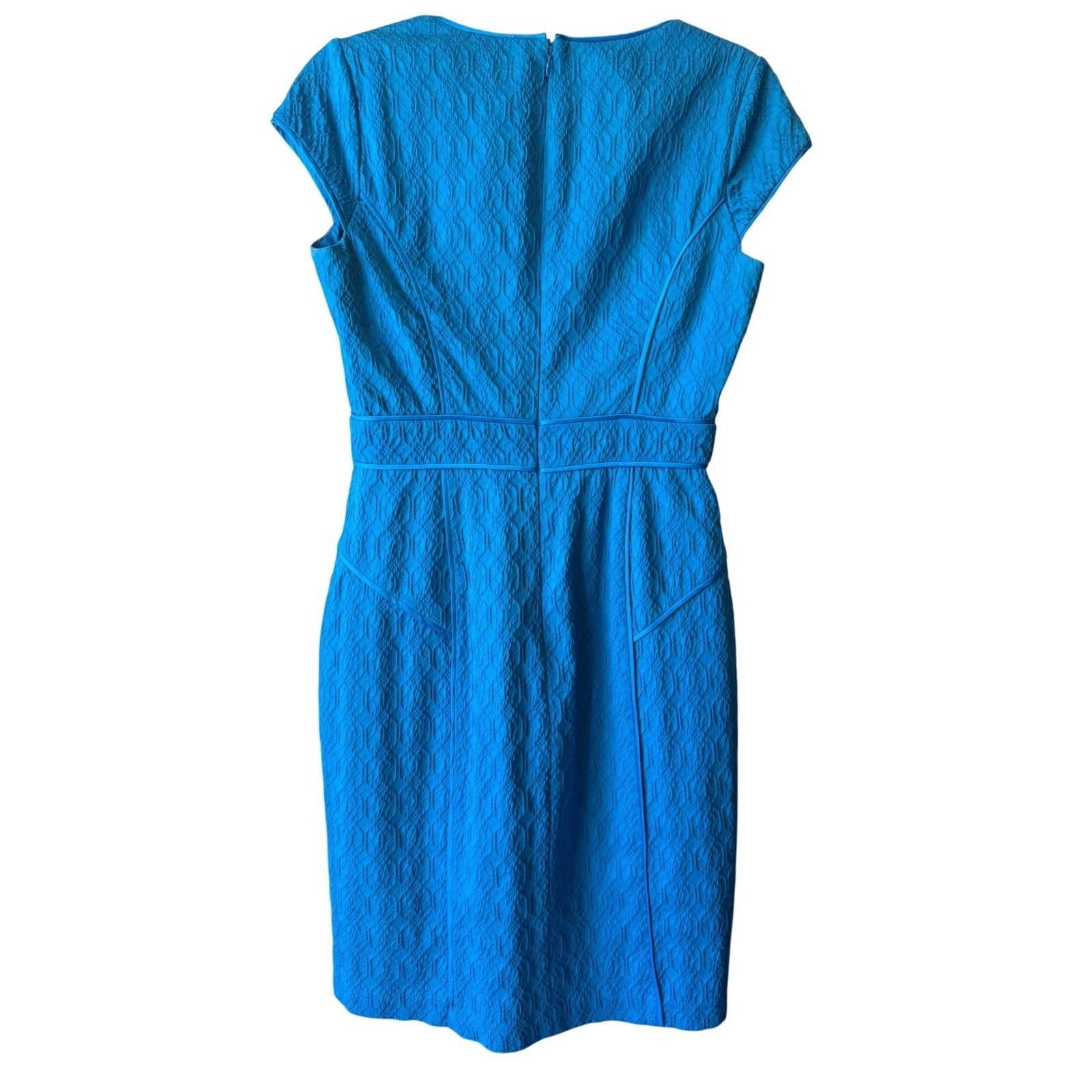 Adrianna Papell Blue Matelasse Sheath Dress Cap Sleeve Textured Size 6