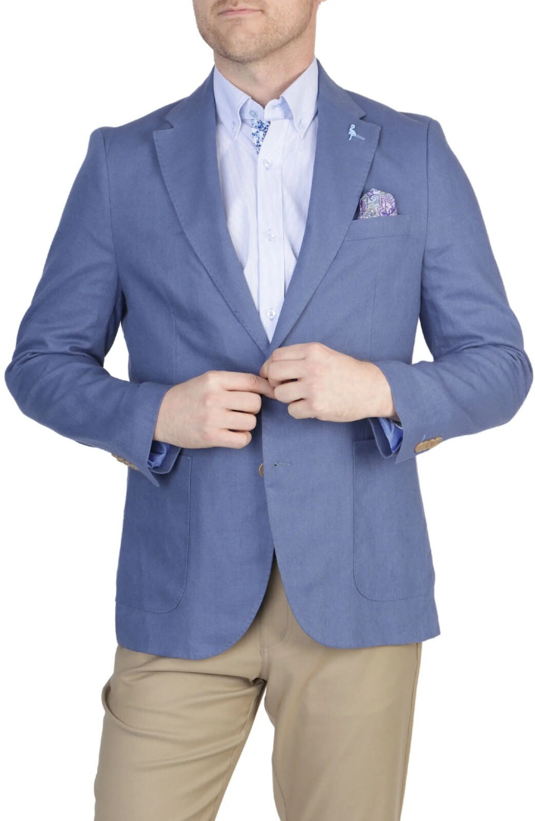 NEW TAILORBYRD $325 DENIM BLUE SOLID NOTCH LAPEL LINEN BLEND SPORT COAT 46R
