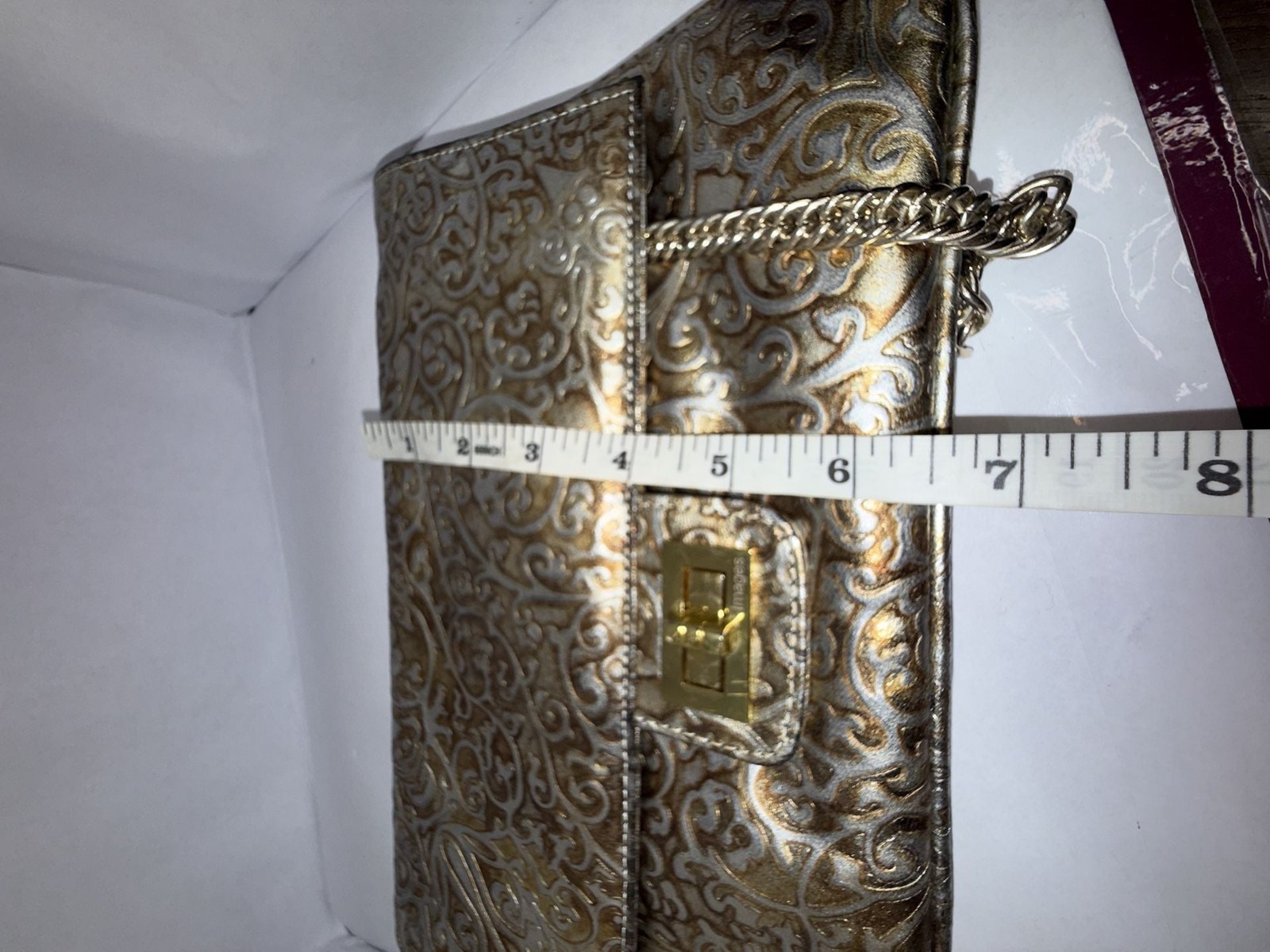 Images 1981 Embossed Metallic Turn-Lock Clutch Bag