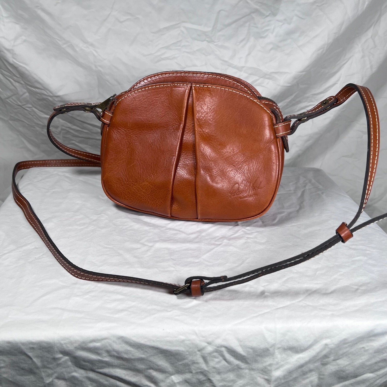 Osgoode Marley Brown Leather Double Zip Organizer Crossbody Bag