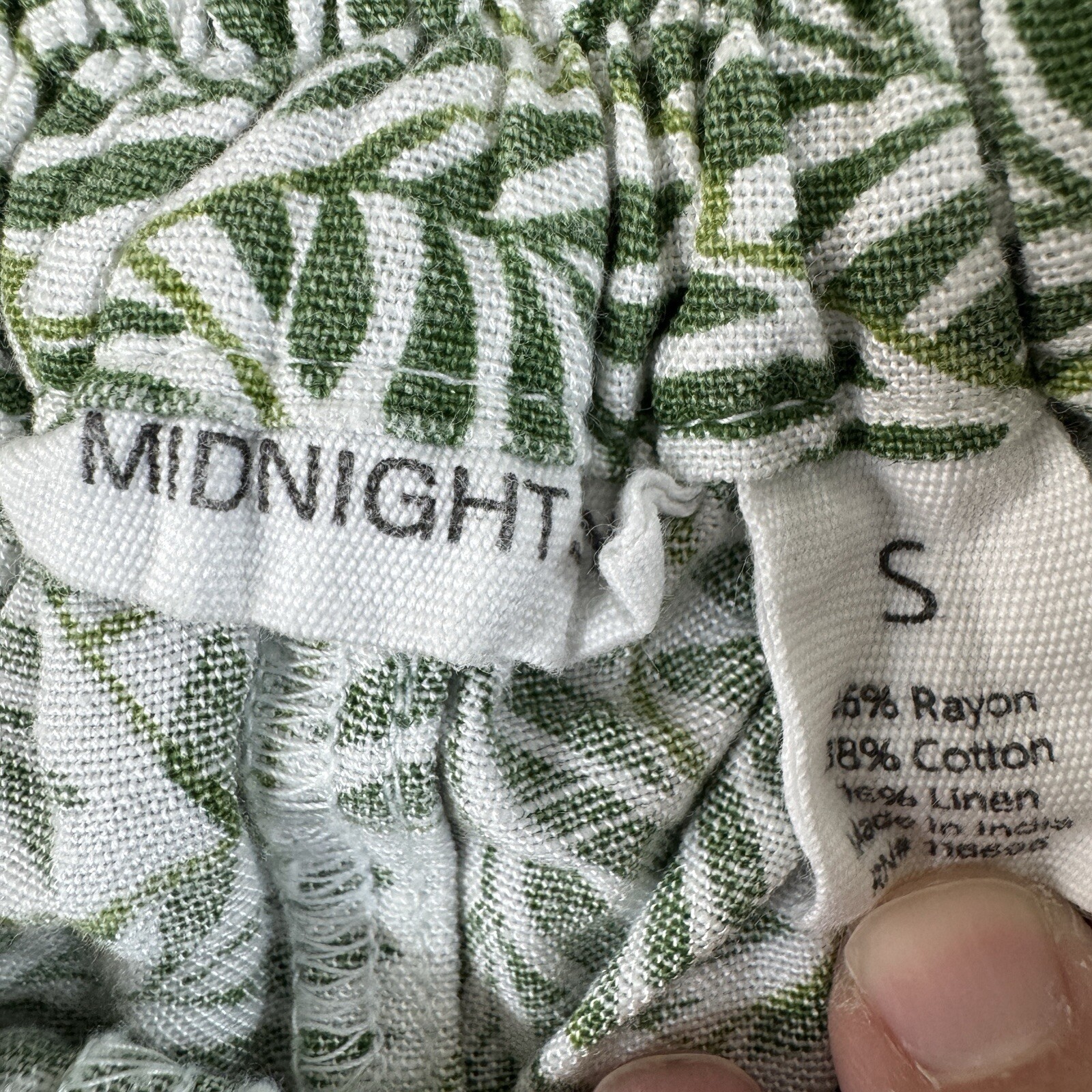 Midnight Sky Linen Pants Small Green Wide Leg Tropical Ankle High Rise Floral