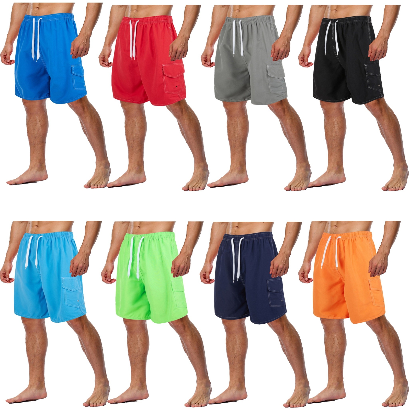 Men Swimming Shorts, Solid Colors Swim Trunks, Cargo Pocket Bathing Suit For Men