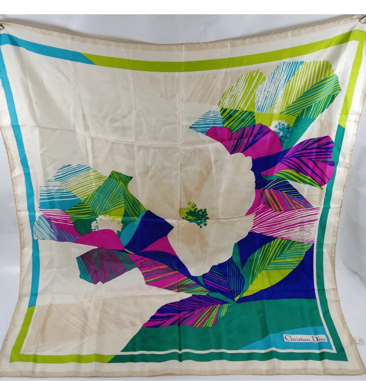 Authentic Vintage Christian Dior 100% Silk Scarf Made in Italy Floral 1980s /100