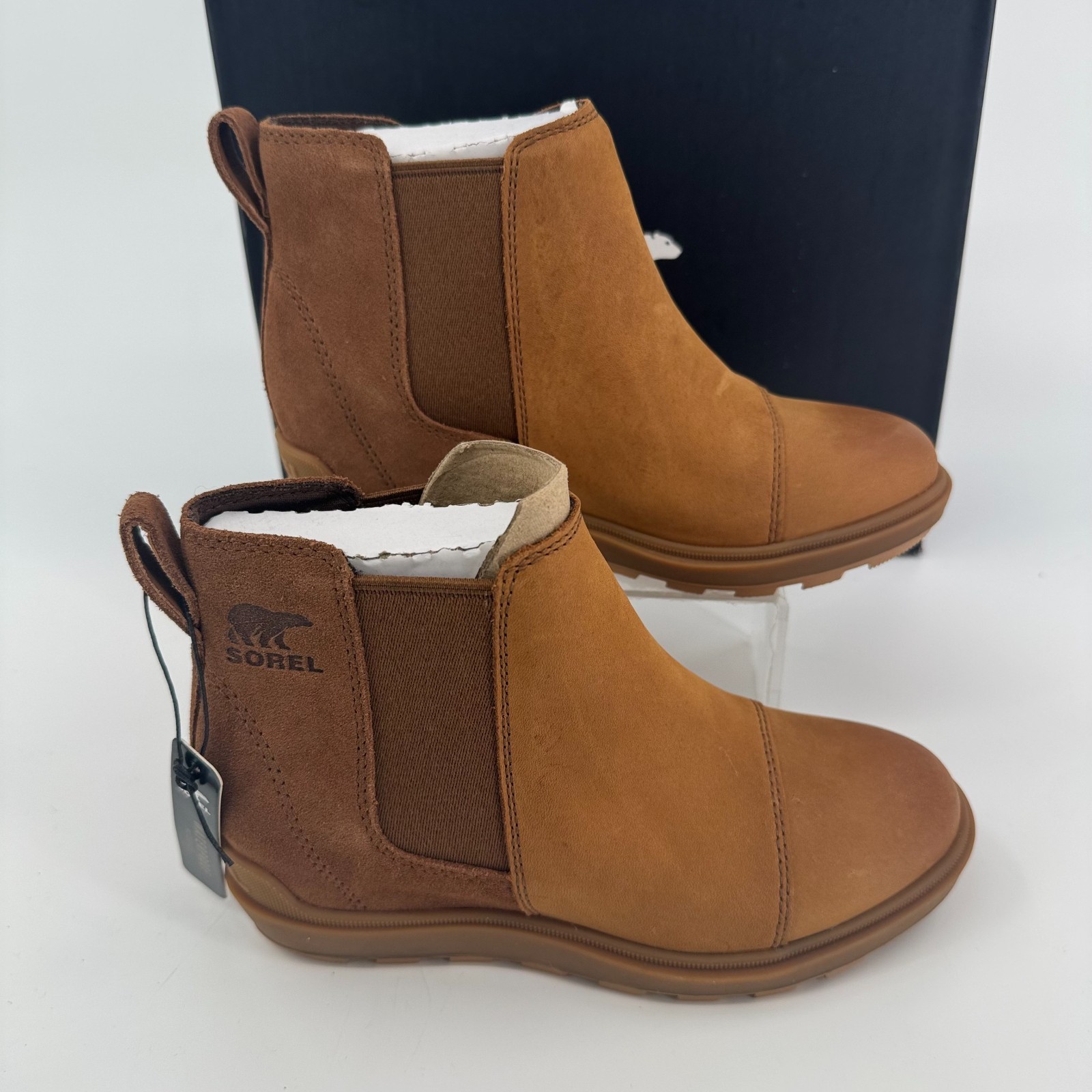 NEW Sorel Evie II Chelsea Boots WOMENS Tan Side Zip Waterproof Round Toe SIZE 5