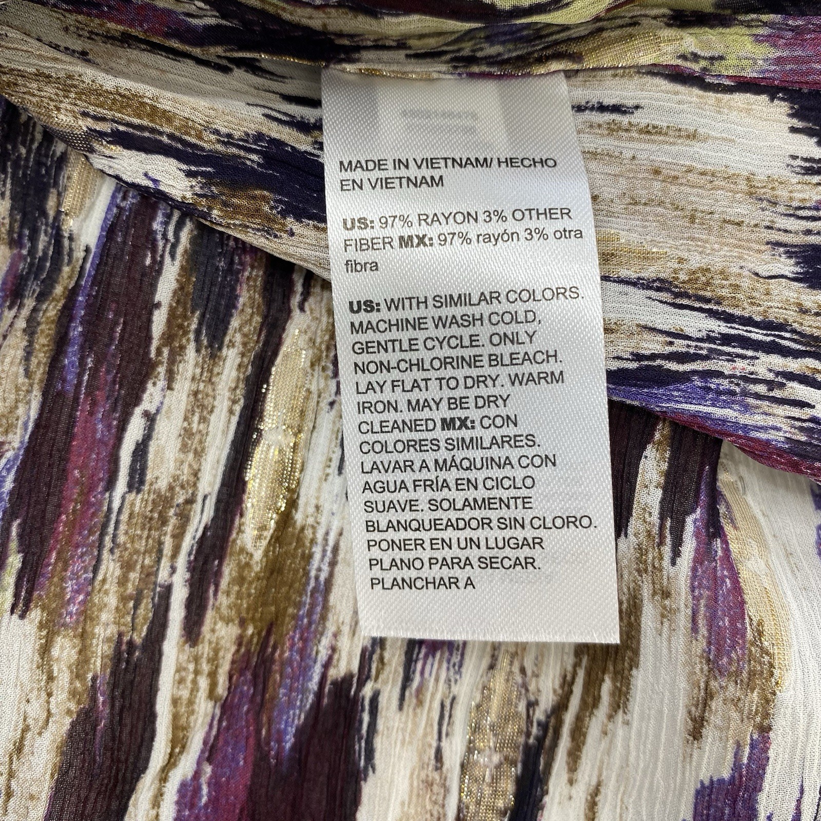 Chicos Purple Metallic Button Up Shirt Crinkled Semi-sheer Lightweight Sz 3.5/18