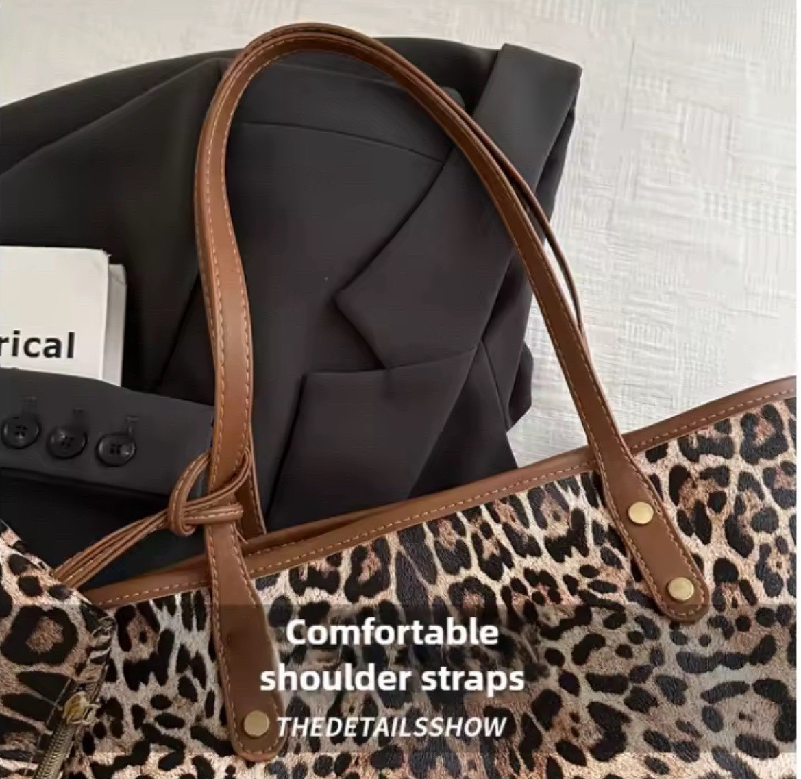 2 Set Women Leopard Print Tote PU Shoulder Bag Large Capacity