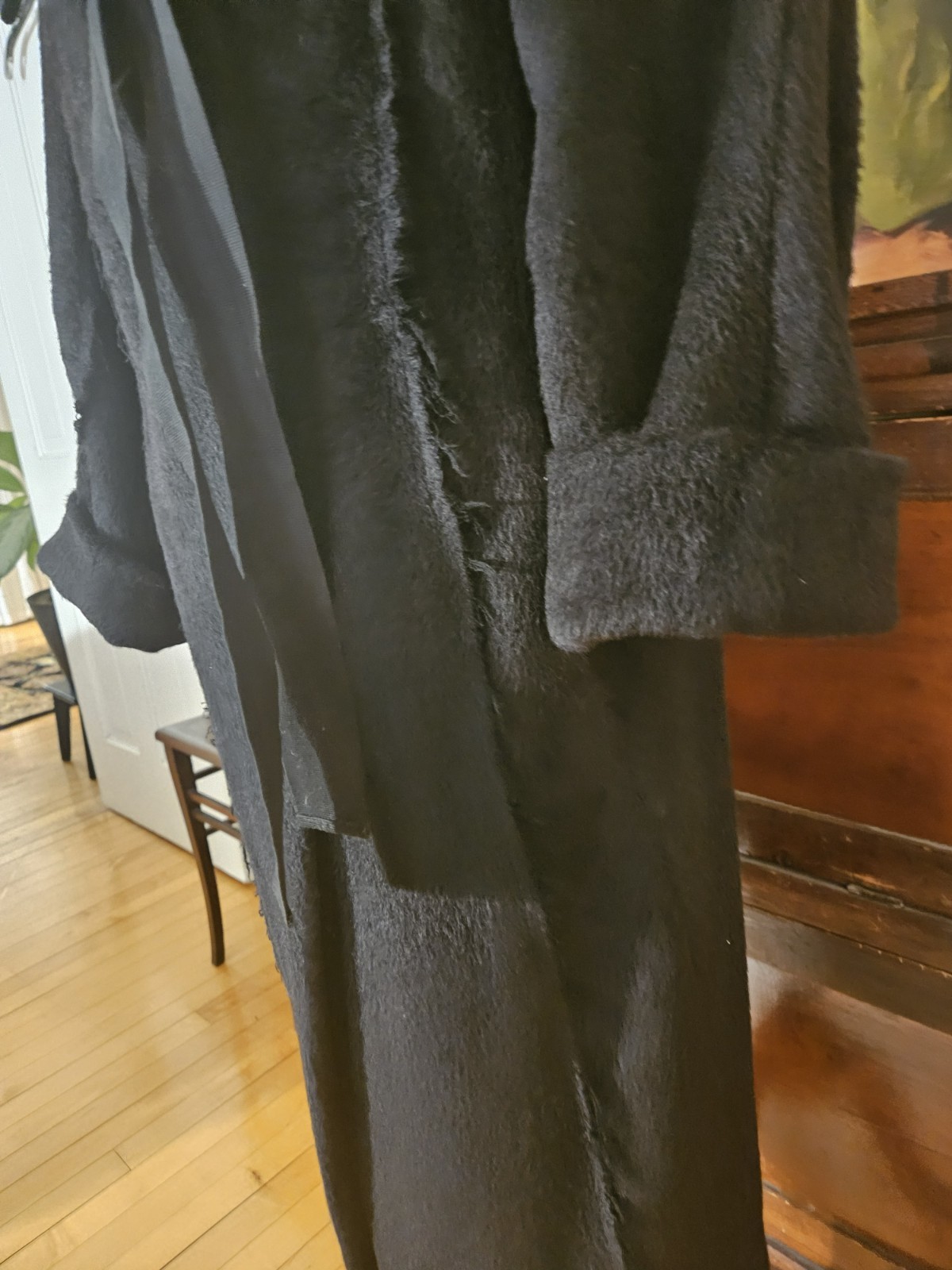 Rundholz DIP Black Alpaca Blend Deconstructed Coat w Ribbon Detail XS/S