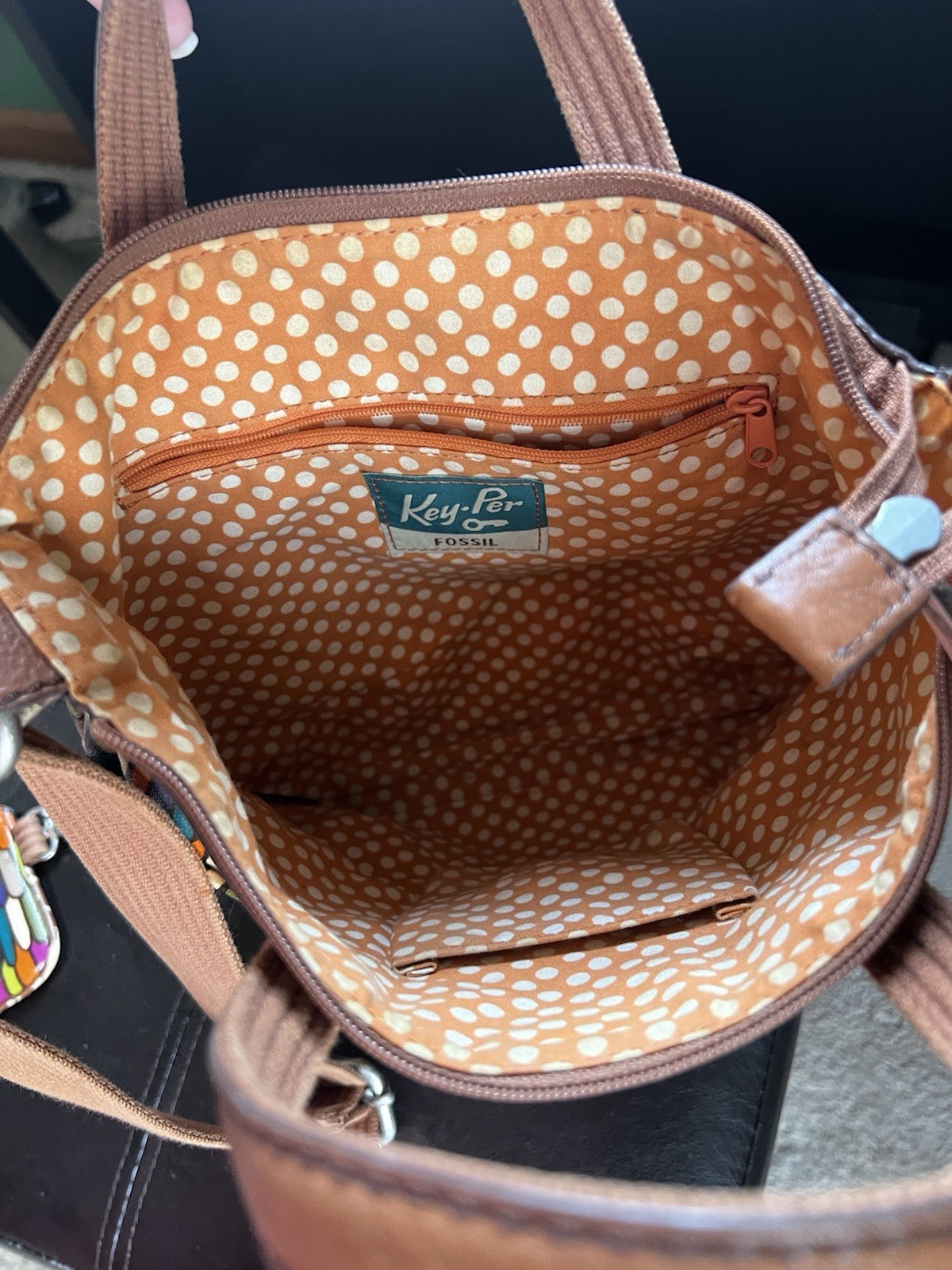 Fossil Key-Per Multicolor Geometric Satchel Zip Detachable Strap, Pouch