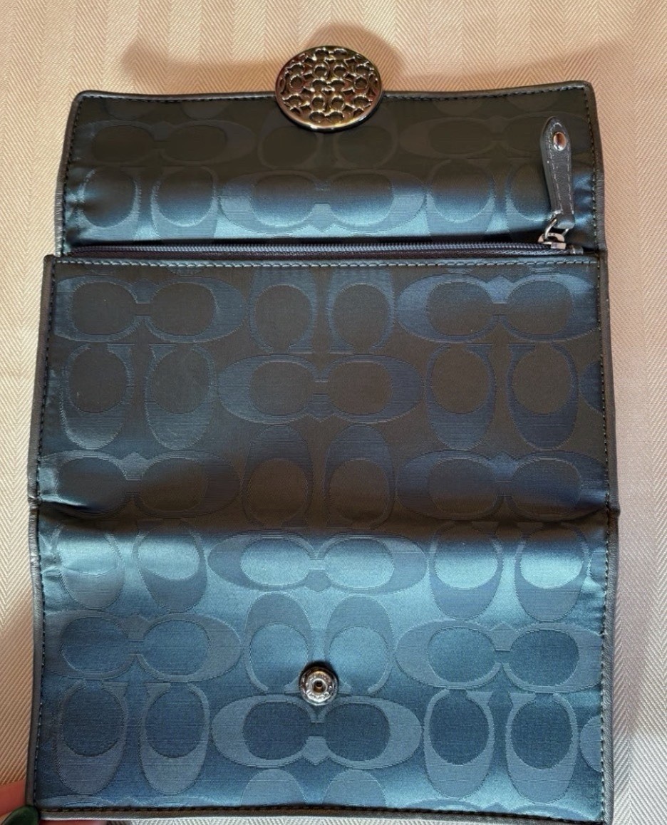 Coach Blue Signature Logo Zip-Around Wallet w/ Credit Card Slots