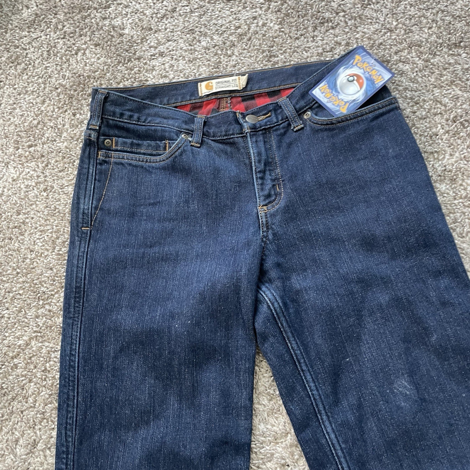 Carhartt Flannel Fleece Lined Jeans Womens 4 Blue Original Straight Stretch 1574