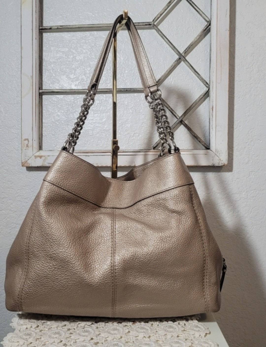 Coach F32150 Gold Champagne Lexy Triple Compartment Shoulder Bag EUC