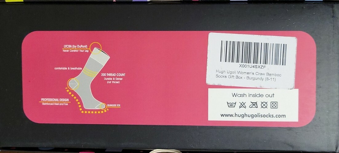 Hugh Ugoli Women’s Crew Bamboo Socks Gift Box Set of 4 Burgundy Size 8-11 New