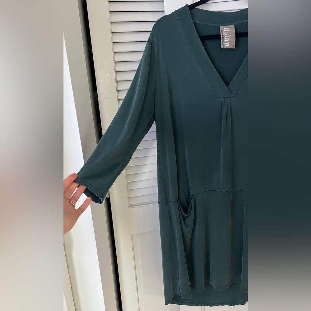 Anthropologie Dolan Left Coast Tegan Green Cupro Tunic Dress V Neck Sz L