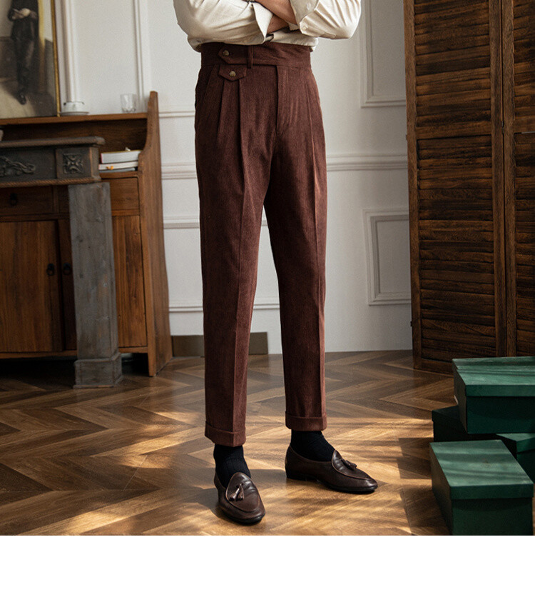 Corduroy Trousers Pant for Man High Waist Office Dress Trouser Italian Mens Pant