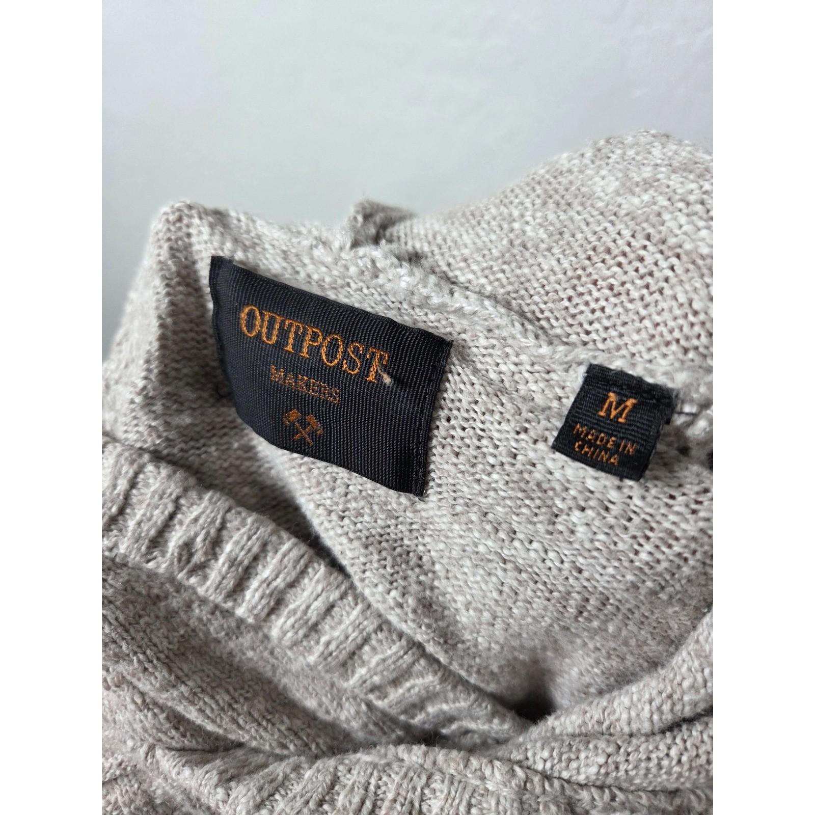 Outpost Makers Mens Medium Oatmeal Marl Textured Knit Hooded Sweater Pullover