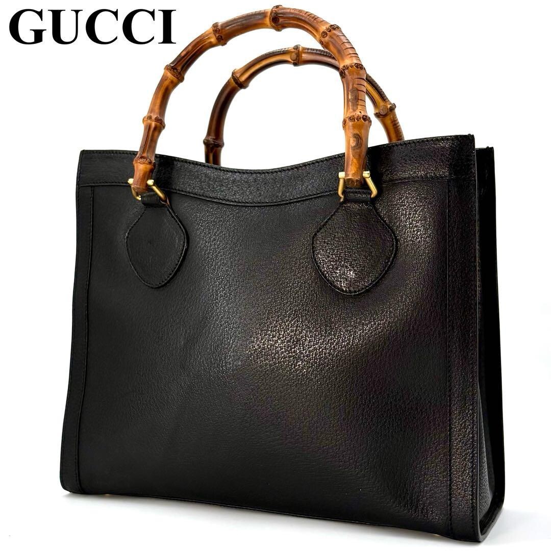 GUCCI Diana Tote Bag Black Leather A4 Authentic From Japan