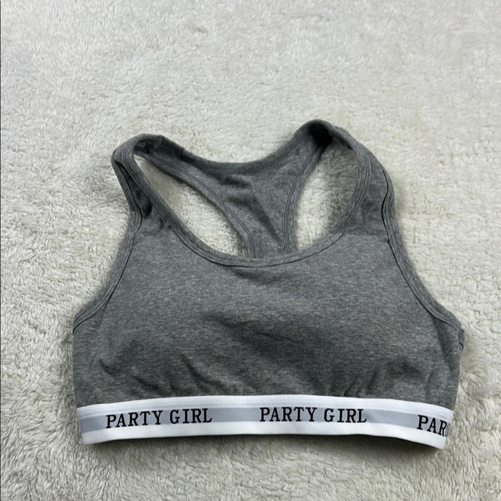 Party Girl Sports Bra Gray Racerback Medium Support Athletic Workout Bra SZ Med